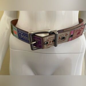 Fossil Belt Leather Multicolor Patch Logo Belt Boho Size M